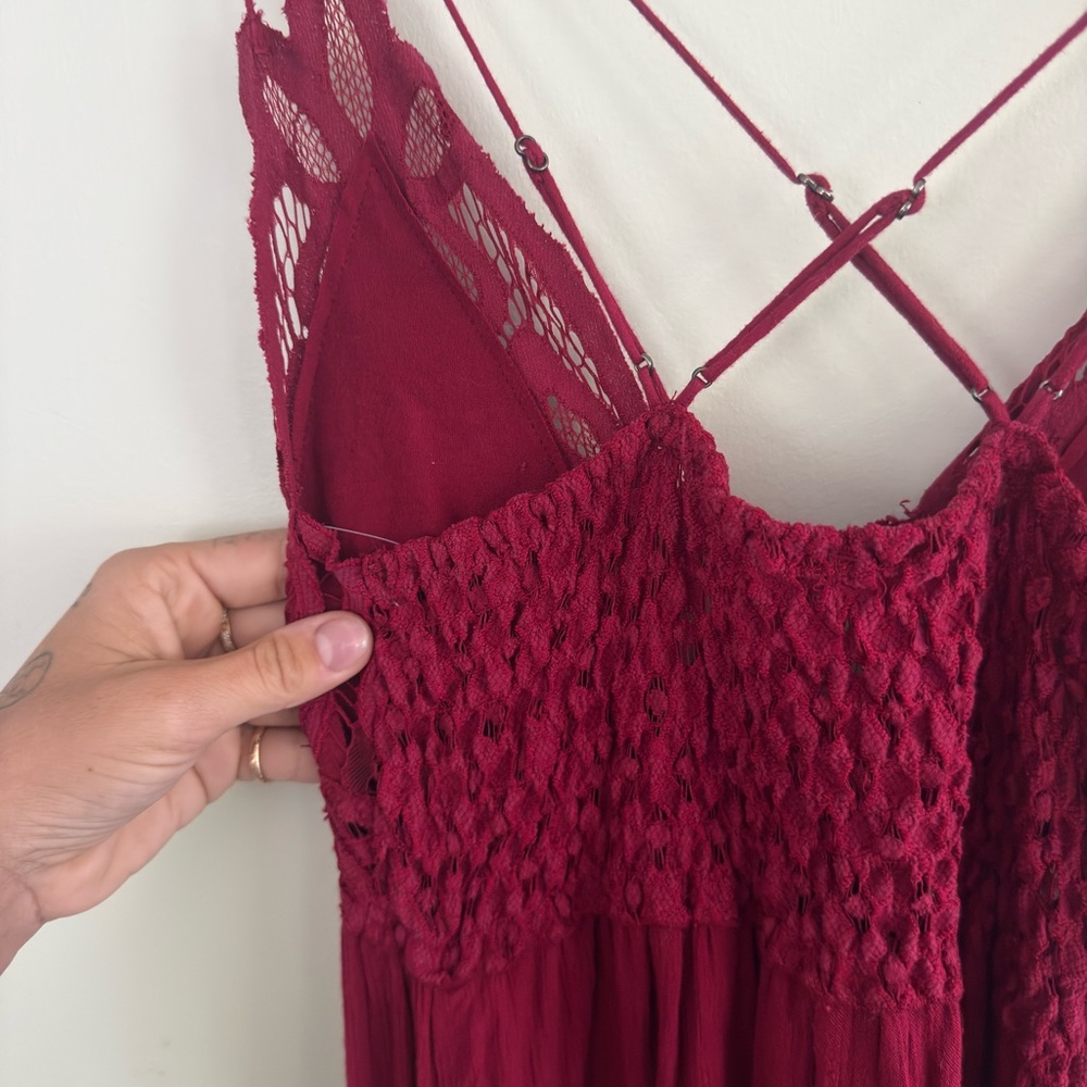 Free People Wine Red Crochet Bodice Maxi Dress
